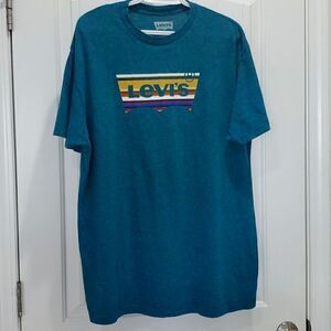 Levi’s Mens Teal Aztec Graphic Logo T-shirt, Size XL